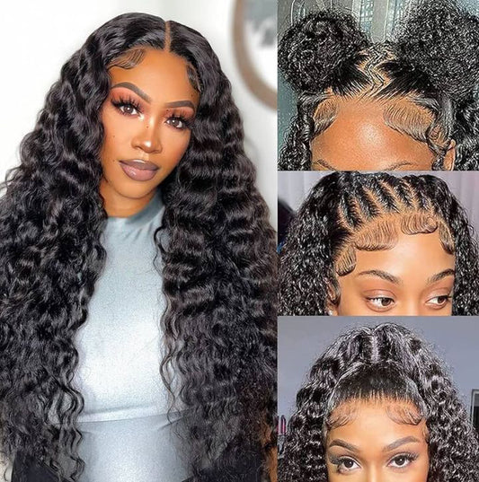 13X4 HD Transparent Deep Wave Lace Front Wigs Human Hair Curly Wigs for Black Women Deep Wave Lace Frontal Wet and Wavy Wig Human Hair Pre Plucked