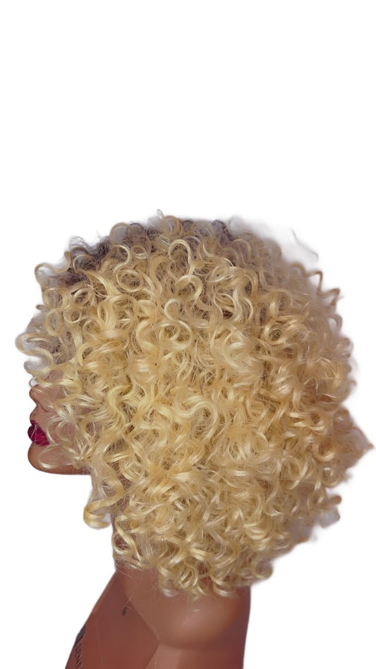 Short Curly Blonde Wigs for Women Afro Kinky Curly Wig Natural Hair African American Haircut Hairstyle